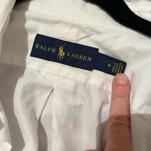 Men’s white cotton RalphLauren button down shirt, size M, navy polo logo